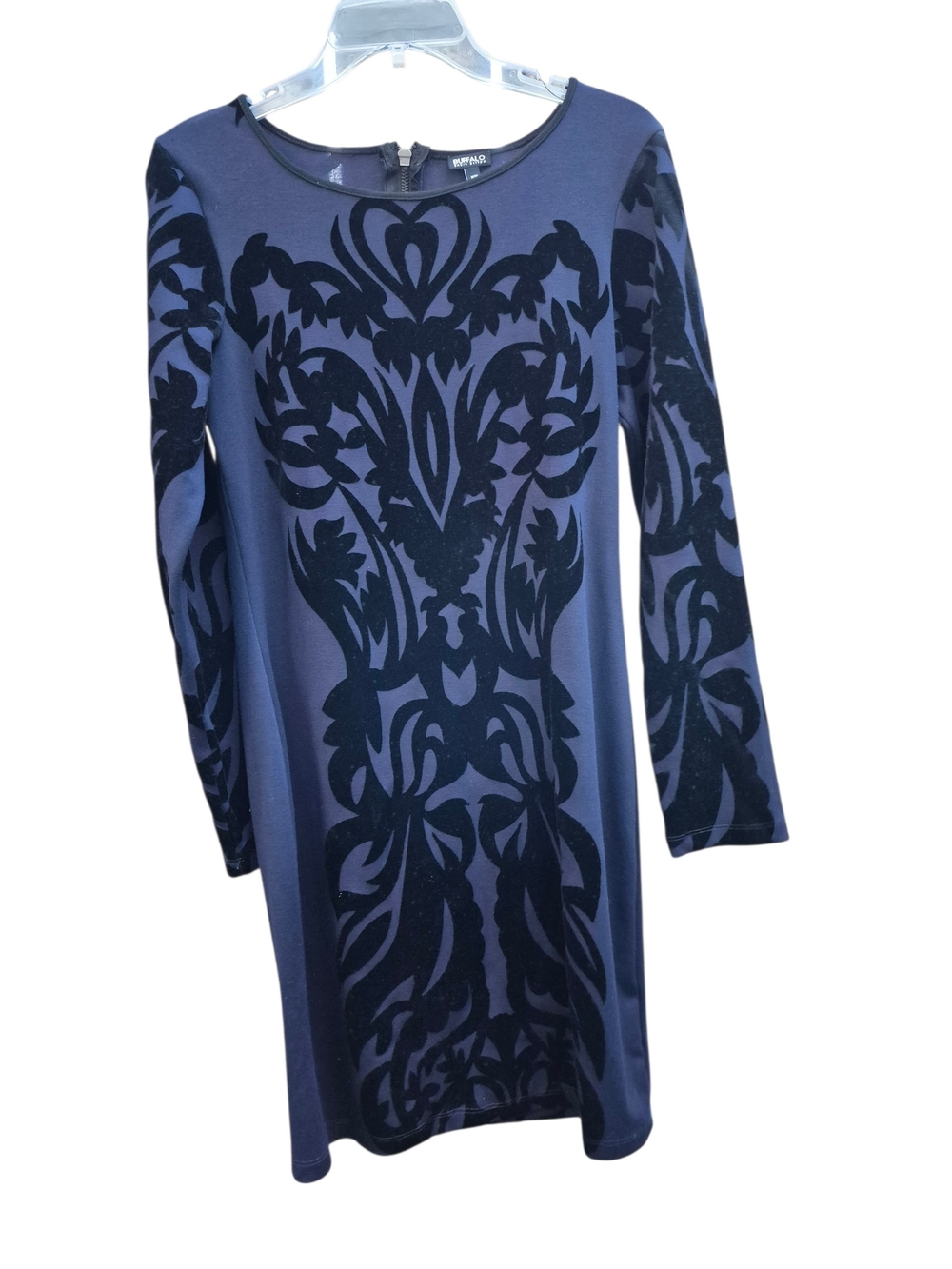 Buffalo David Bitton Navy and Black Long Sleeve Flocked Dress